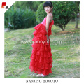 girls layered ruffle dress in red